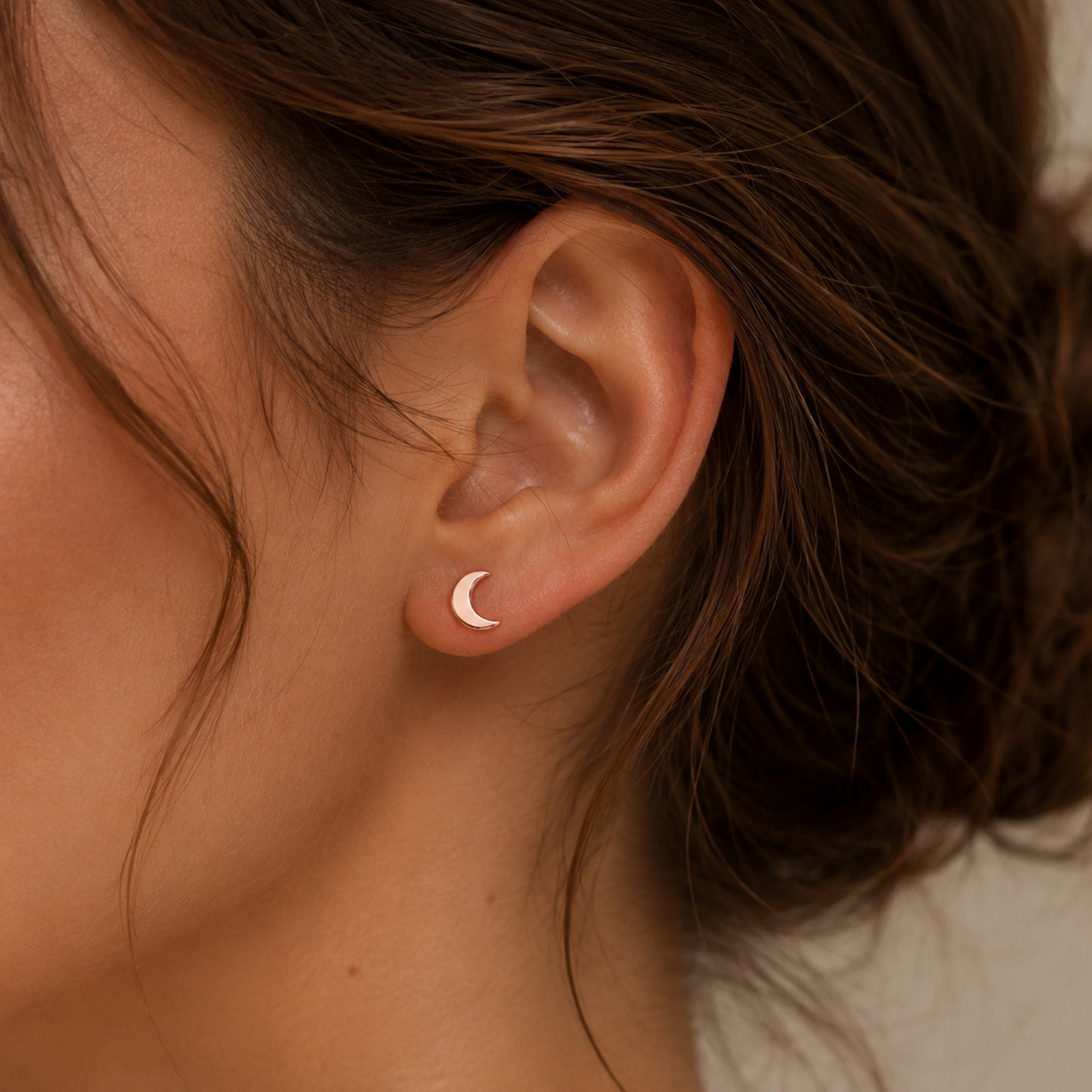 Rose Gold Crescent Moon Flat Back Stud Earrings