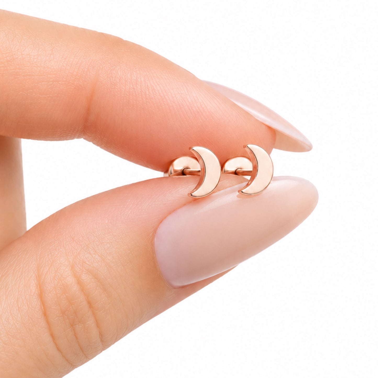 Rose Gold Crescent Moon Flat Back Stud Earrings