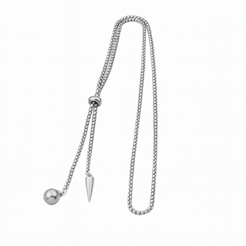 Titanium Bolo Necklace | 27” Adjustable Chain | Spike & Ball Pendant Y Lariat Jewelry