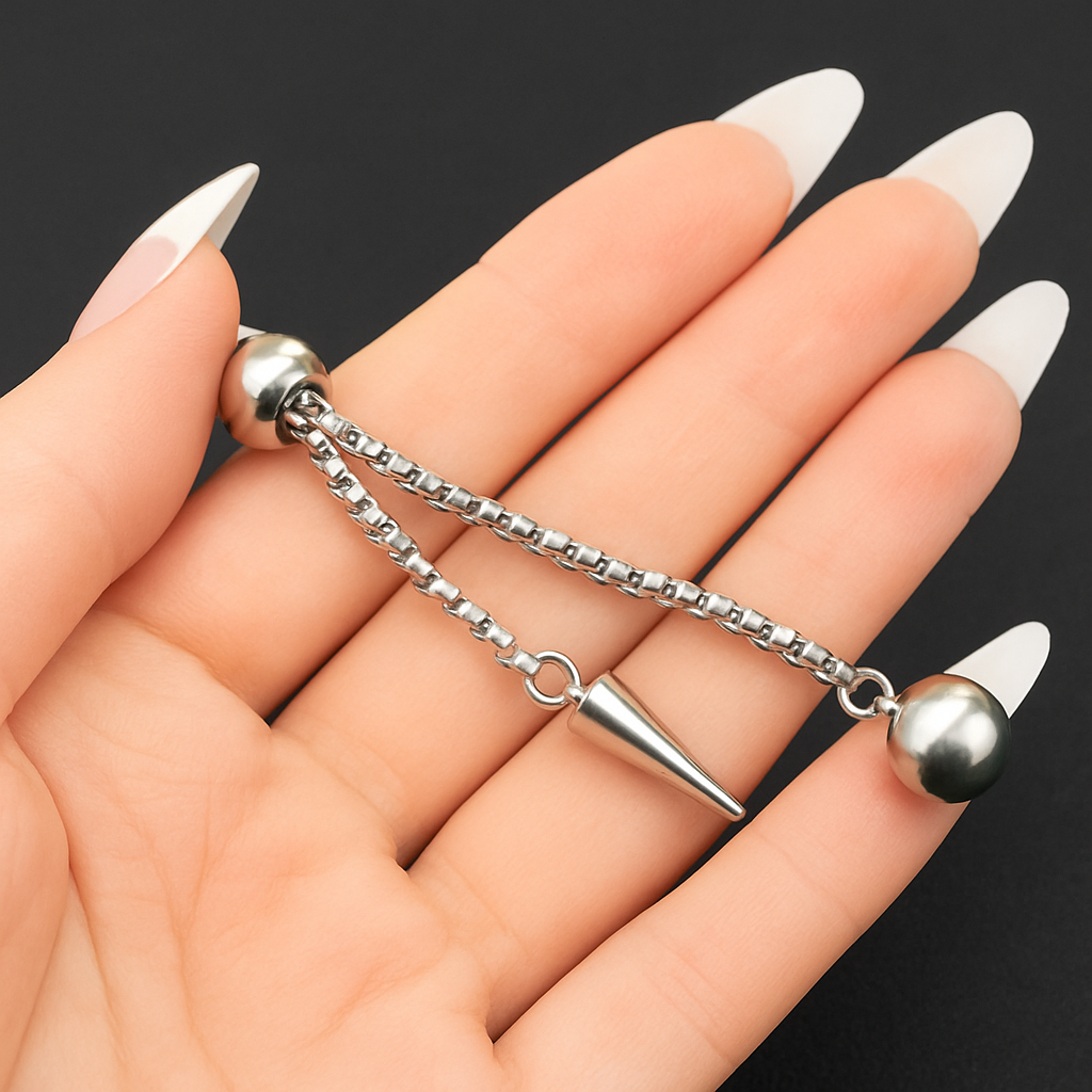 Titanium Bolo Necklace | 27” Adjustable Chain | Spike & Ball Pendant Y Lariat Jewelry