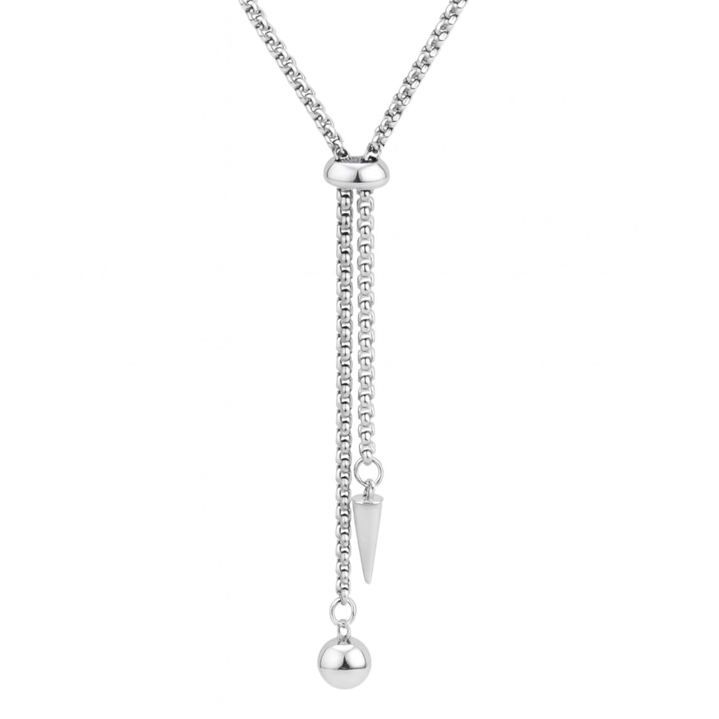 Titanium Bolo Necklace | 27” Adjustable Chain | Spike & Ball Pendant Y Lariat Jewelry