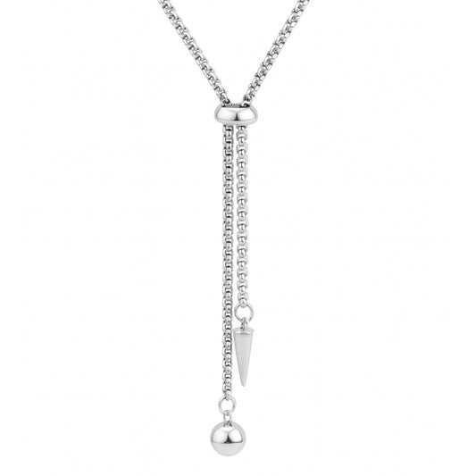 Titanium Bolo Necklace | 27” Adjustable Chain | Spike & Ball Pendant Y Lariat Jewelry