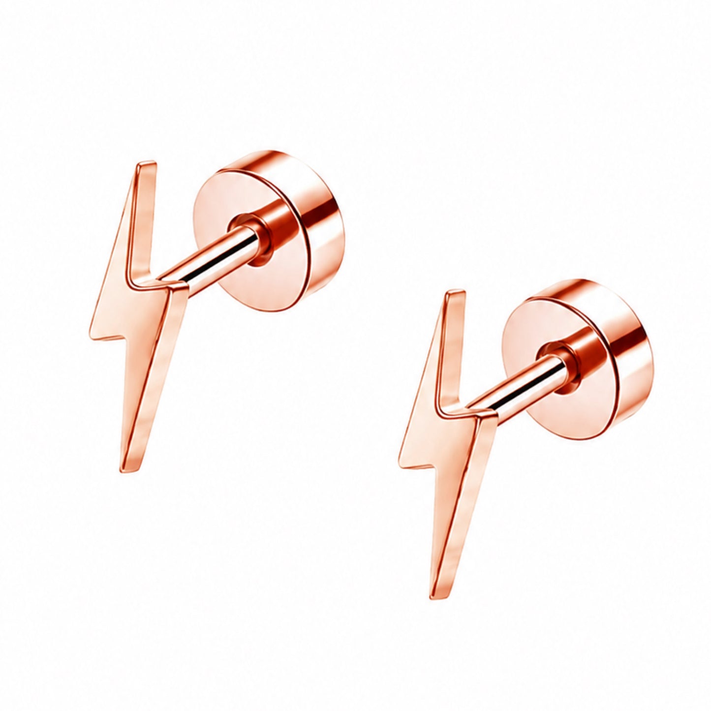 Rose Gold Lightning Bolt Flat Back Stud Earrings