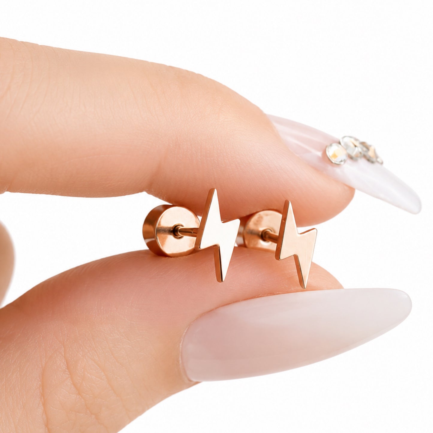 Rose Gold Lightning Bolt Flat Back Stud Earrings