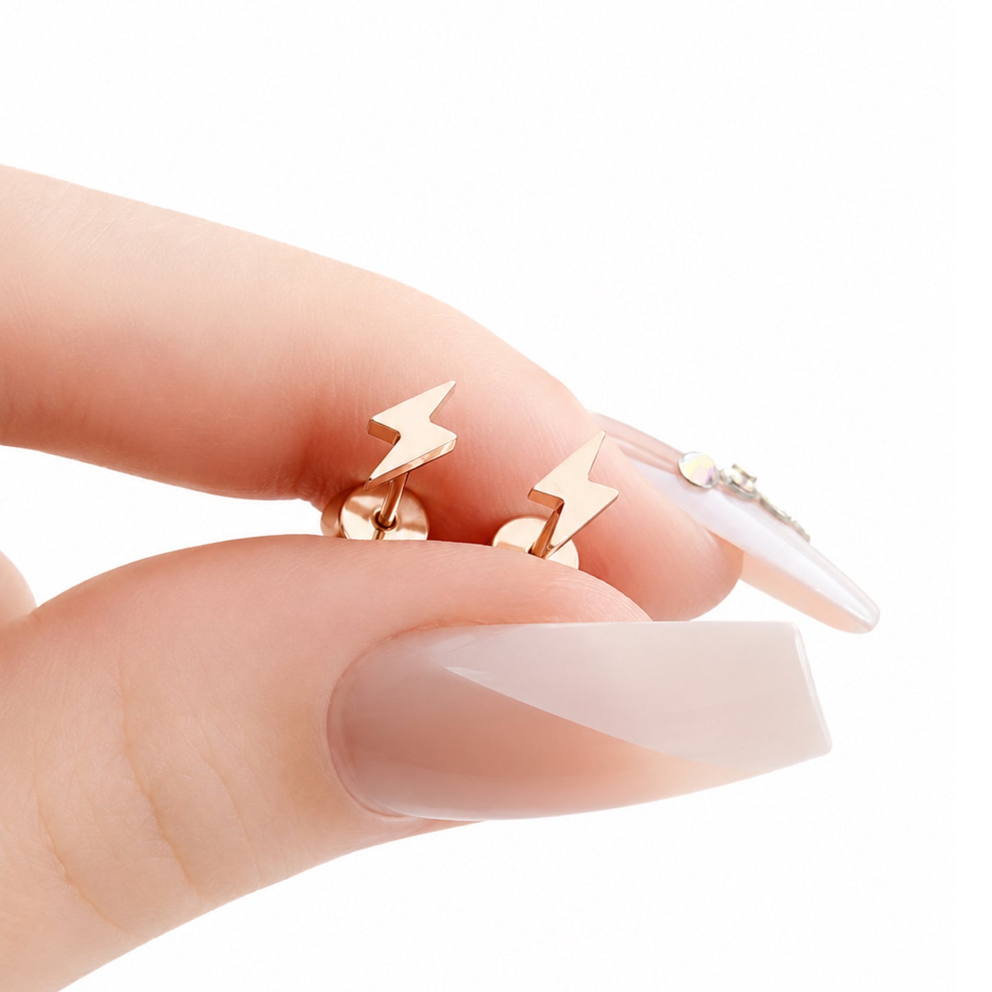 Rose Gold Lightning Bolt Flat Back Stud Earrings