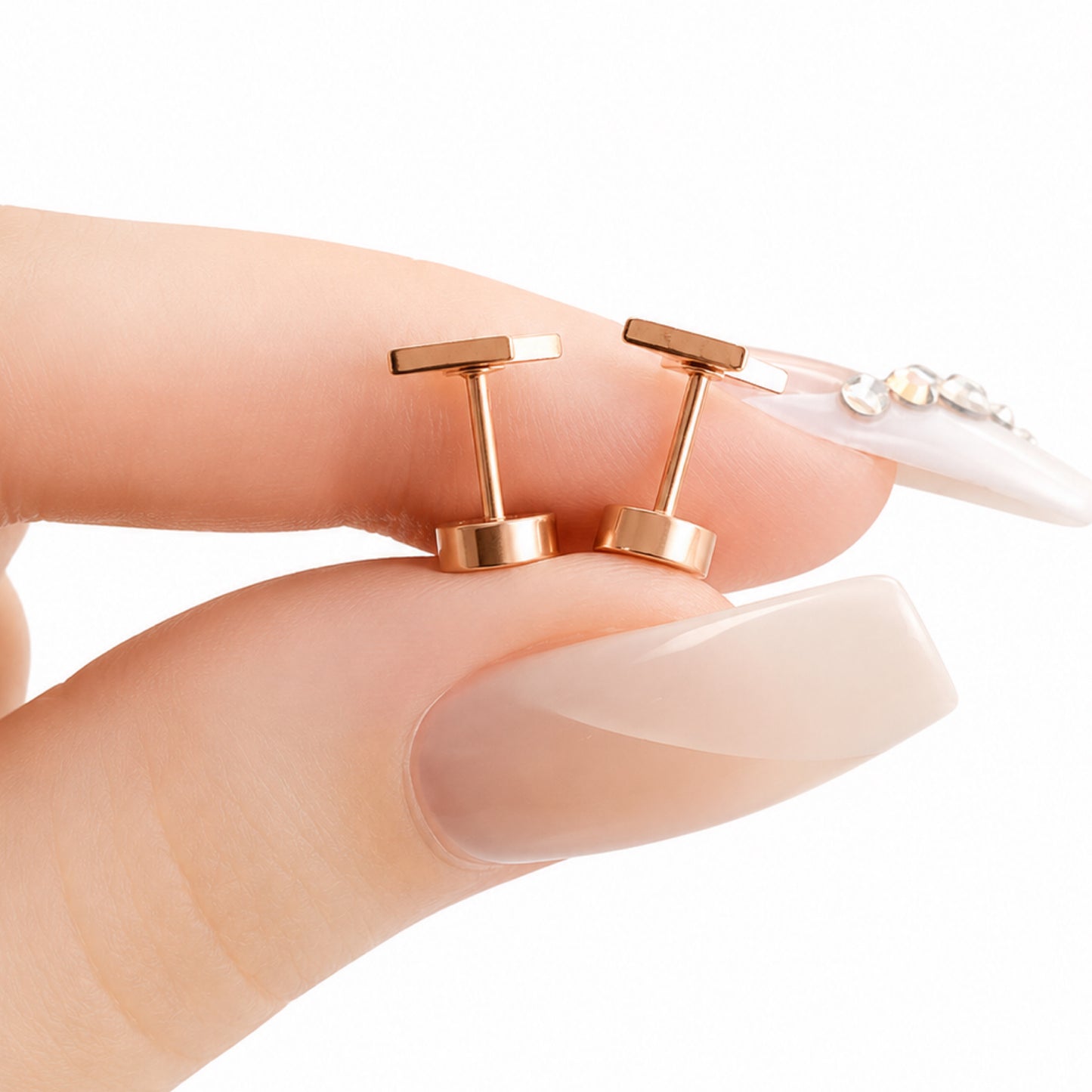 Rose Gold Lightning Bolt Flat Back Stud Earrings