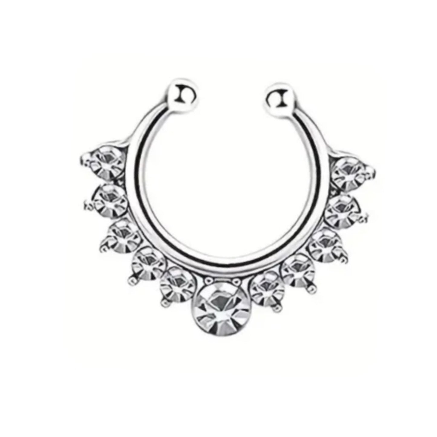 Stainless Steel Septum Ring | Fake Nose Hoop | Clear Cubic Zirconia