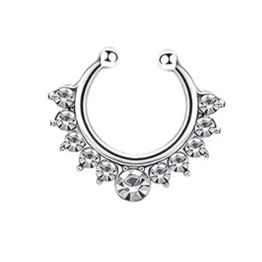 Stainless Steel Septum Ring | Fake Nose Hoop | Clear Cubic Zirconia