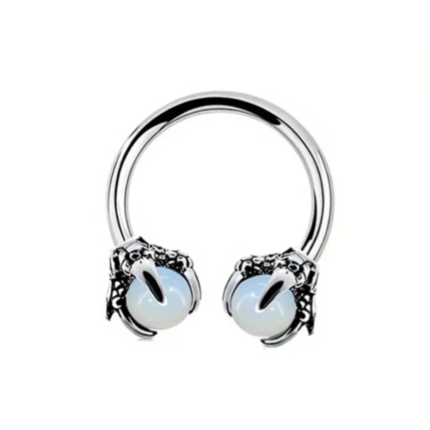 Dragon Claw Septum Ring | Stainless Steel Opalite Hoop | 16G 10mm Gothic Piercing Jewelry