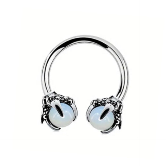 Dragon Claw Septum Ring | Stainless Steel Opalite Hoop | 16G 10mm Gothic Piercing Jewelry