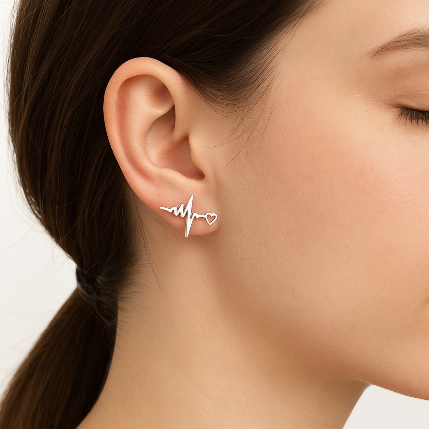 Stainless Steel Heartbeat Heart Stud Earrings | Minimalist Everyday Jewelry