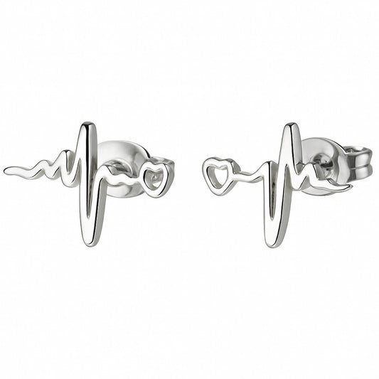 Stainless Steel Heartbeat Heart Stud Earrings | Minimalist Everyday Jewelry