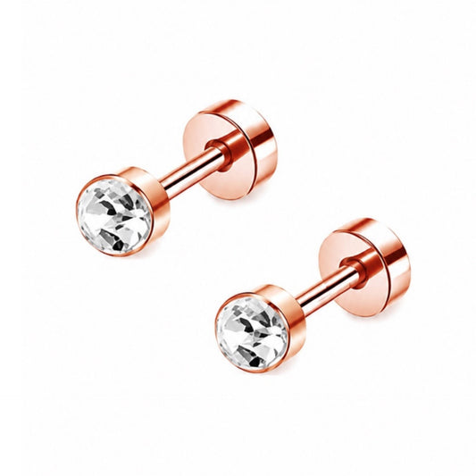Rose Gold Round CZ Flat Back Stud Earrings