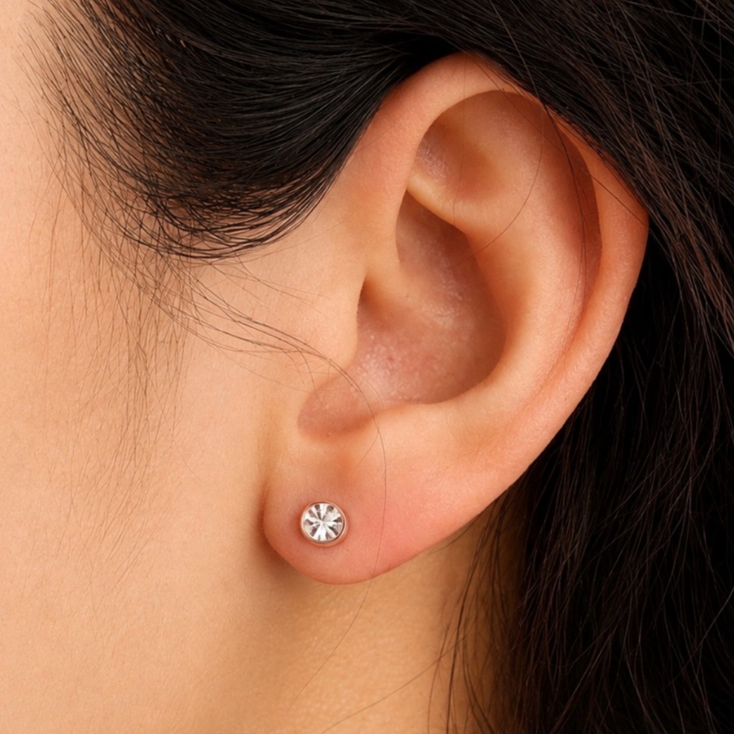 Rose Gold Round CZ Flat Back Stud Earrings