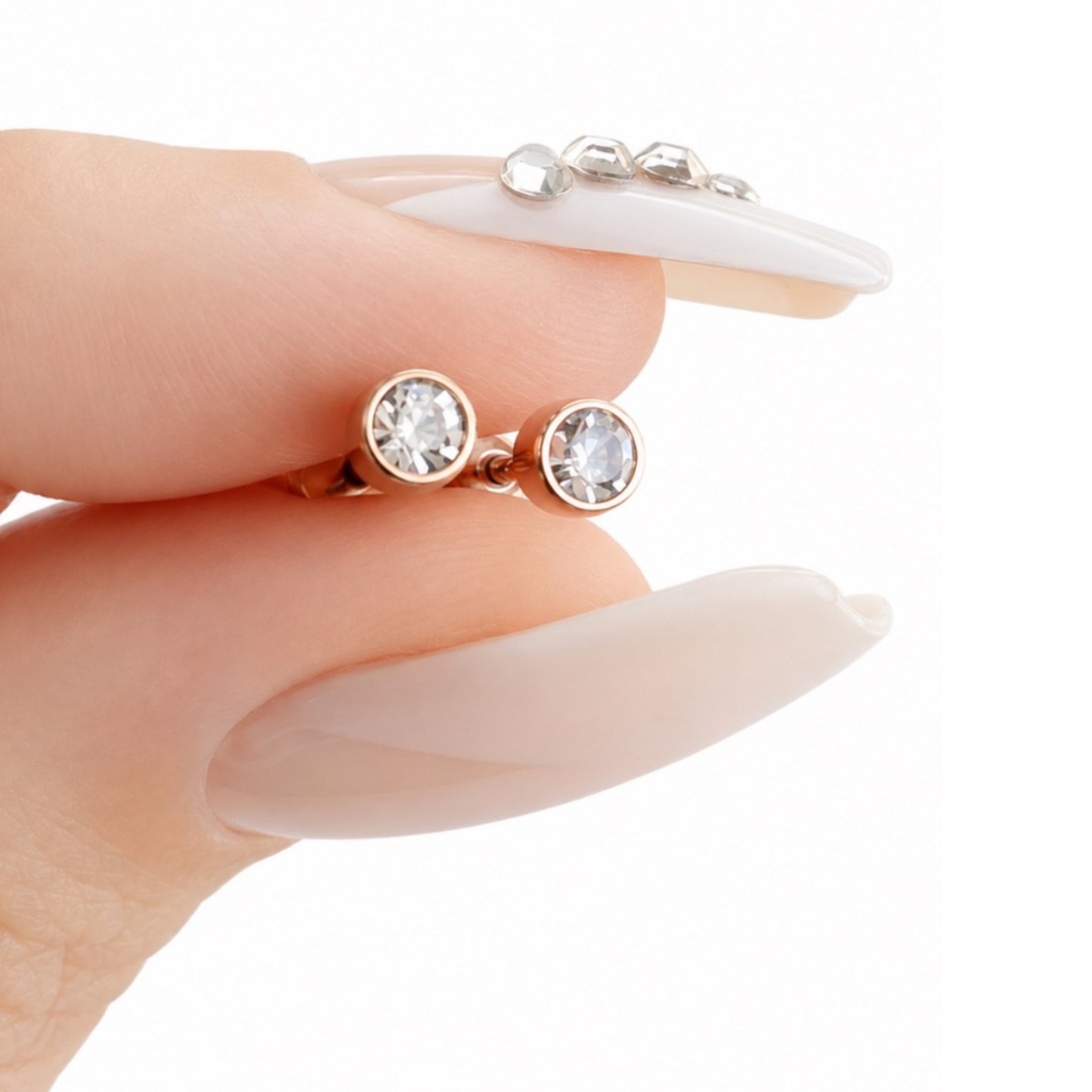 Rose Gold Round CZ Flat Back Stud Earrings