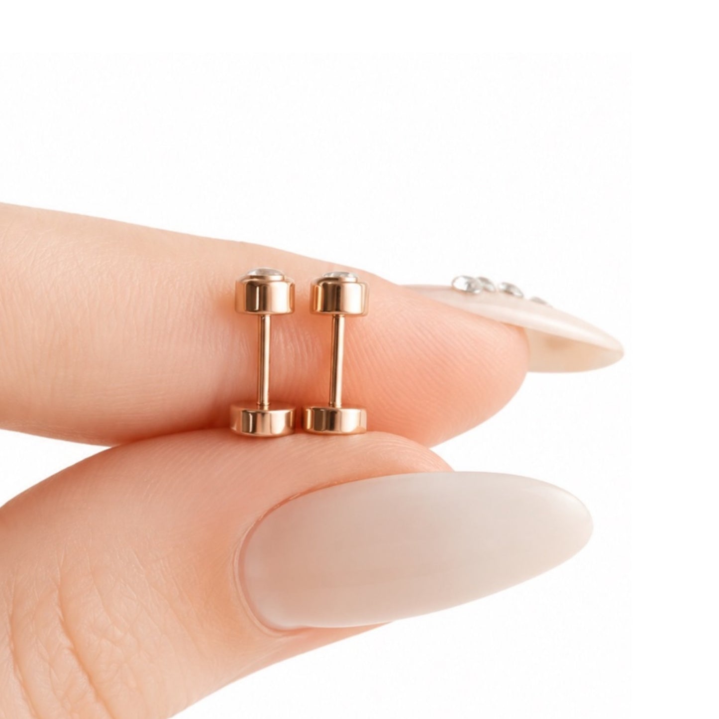 Rose Gold Round CZ Flat Back Stud Earrings