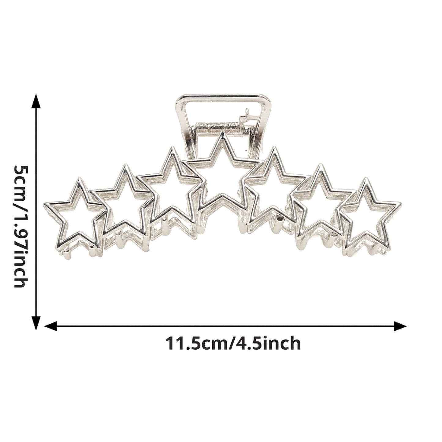 Silver Star Hair Claw Clip | Large 4.5” Metal Hair Accessory | Celestial Star Barrette