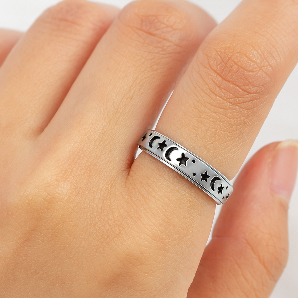 Stainless Steel Spinner Ring Moon Star | Anxiety Fidget Ring | Celestial Band