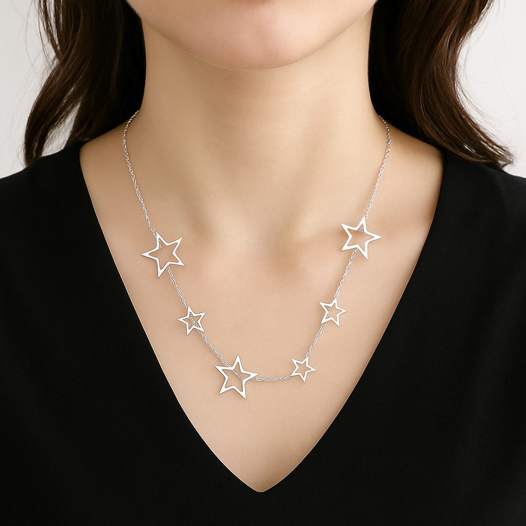 Silver Star Necklace | Dainty Celestial Choker | Layering Chain Jewelry