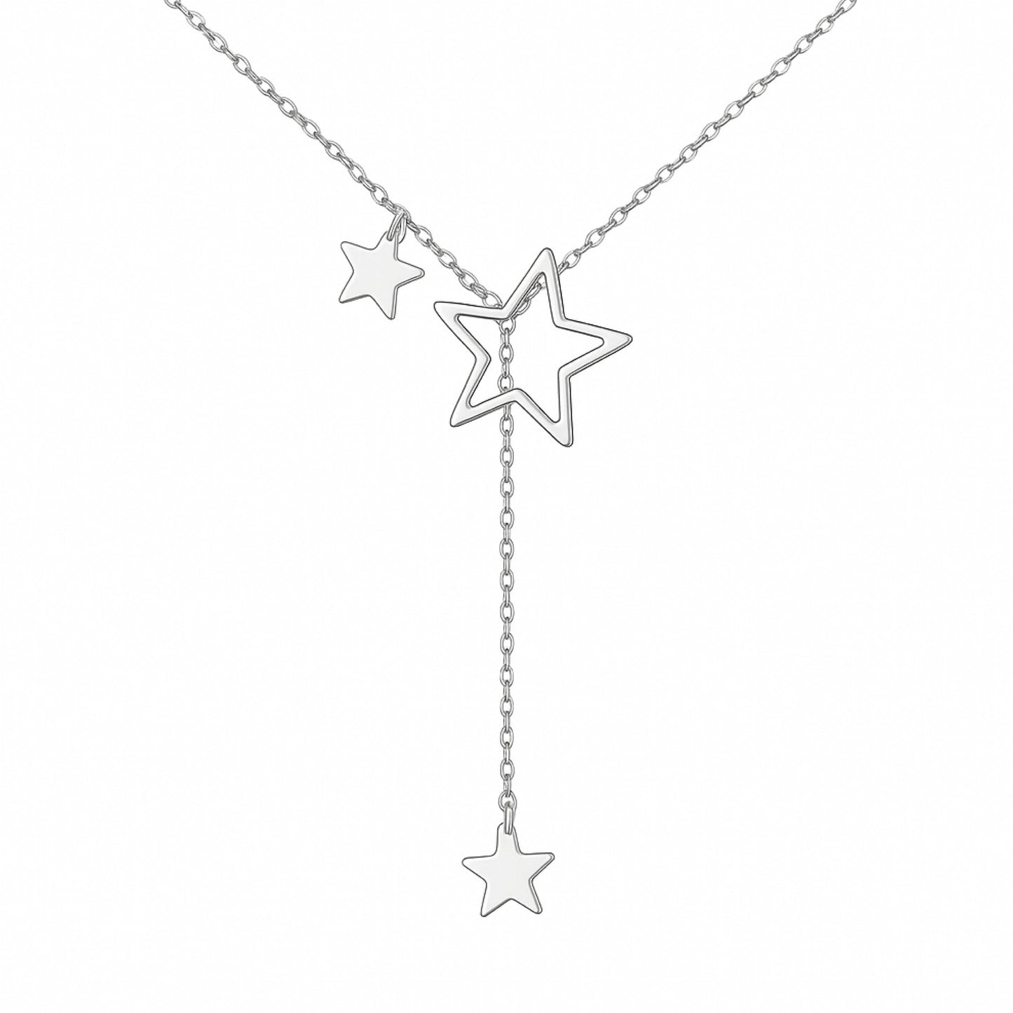 Silver Star Y Necklace | Stainless Steel Layered Drop Pendant | Celestial Choker Lariat Jewelry