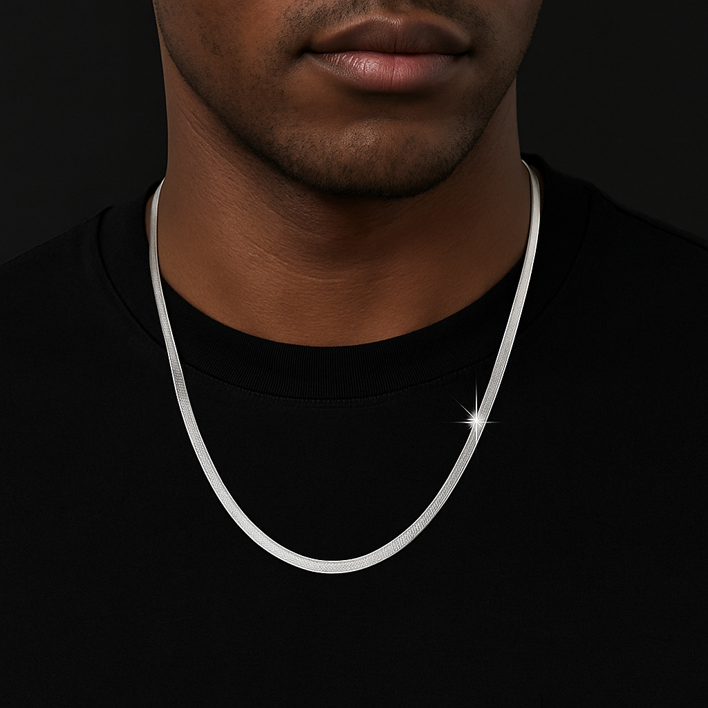 20” Silver Herringbone Chain Necklace | 2mm Wide Flat Stainless Steel Snake Chain