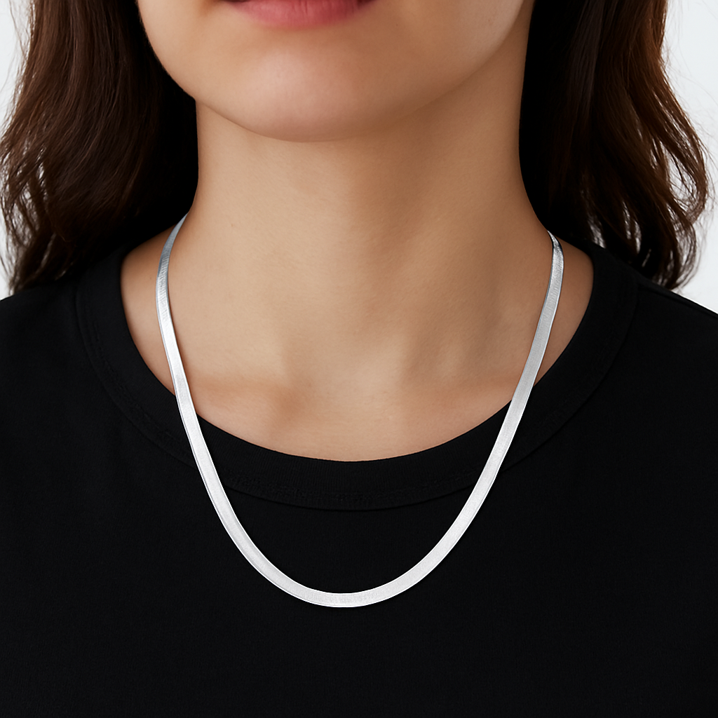 20” Silver Herringbone Chain Necklace | 2mm Wide Flat Stainless Steel Snake Chain