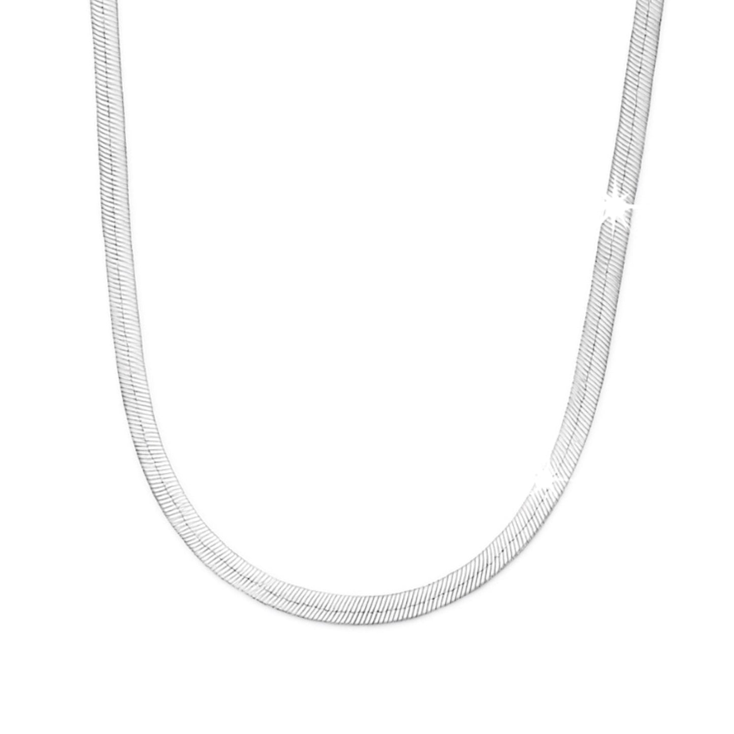 20” Silver Herringbone Chain Necklace | 2mm Wide Flat Stainless Steel Snake Chain