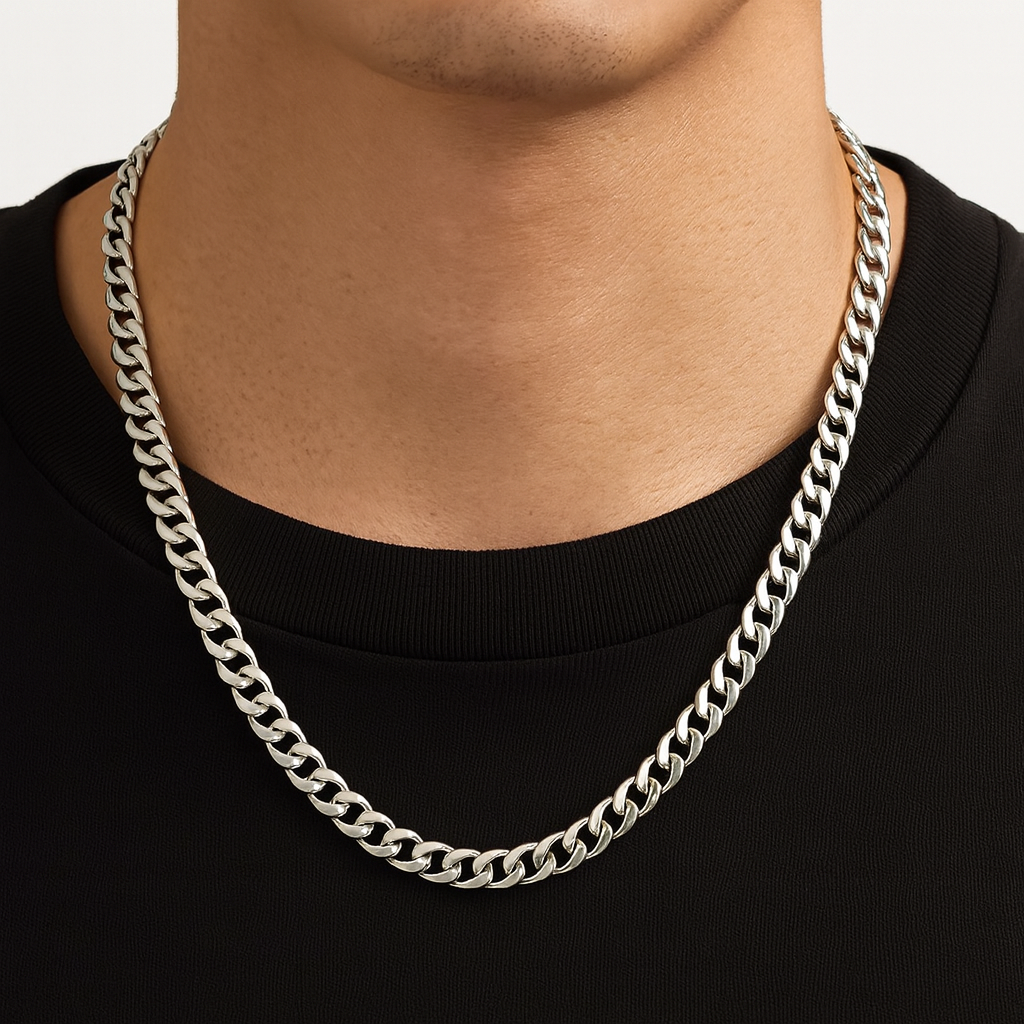 Stainless Steel Cuban Link Chain Necklace – 24” 7.5mm Silver