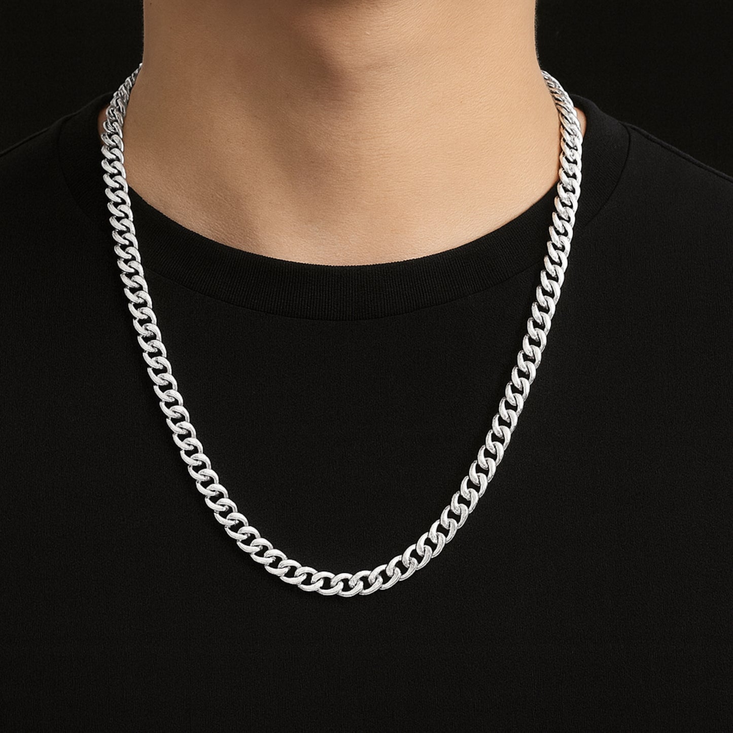 Silver Cuban Link Chain Necklace - 24” Stainless Steel Chain