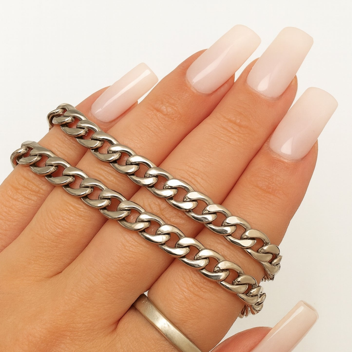 Silver Cuban Link Chain Necklace - 24” Stainless Steel Chain