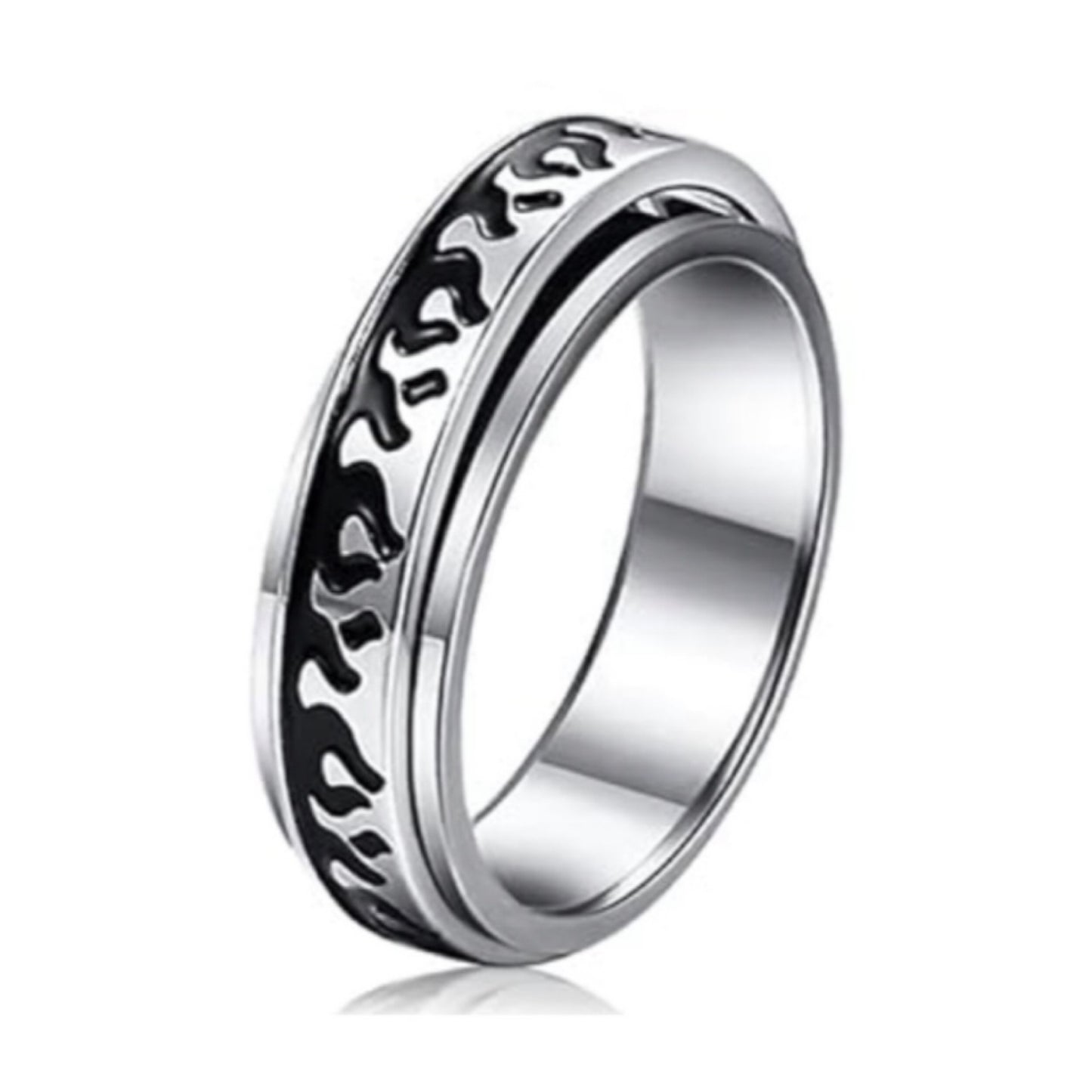 Spinner Ring | Stainless Steel Flame Fidget Band | Anxiety Stress Relief
