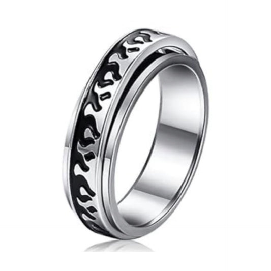 Spinner Ring | Stainless Steel Flame Fidget Band | Anxiety Stress Relief