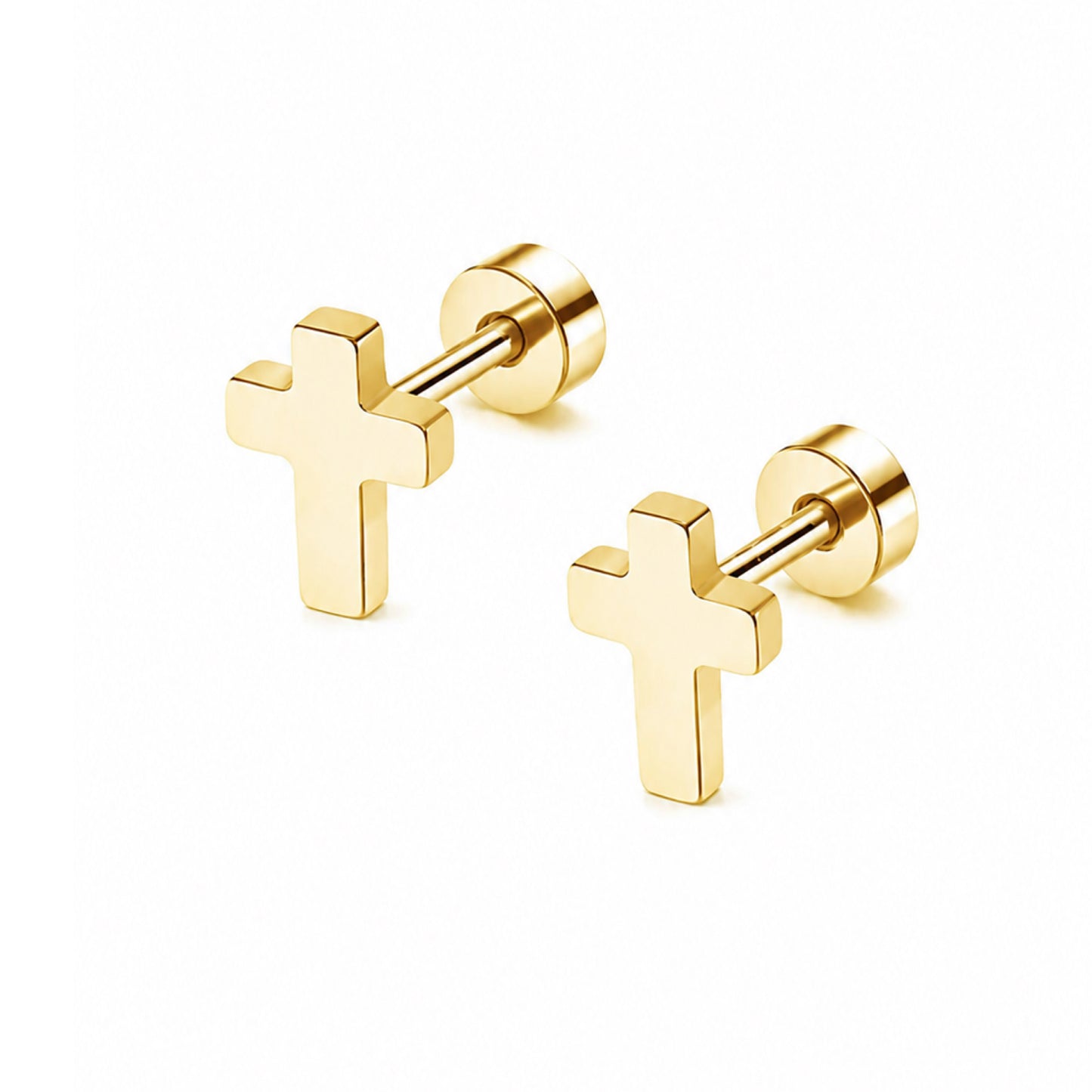 Tiny Gold Cross Flat Back Stud Earrings