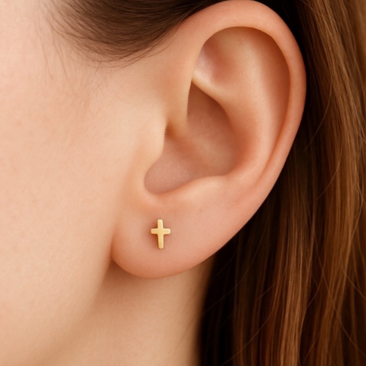 Tiny Gold Cross Flat Back Stud Earrings
