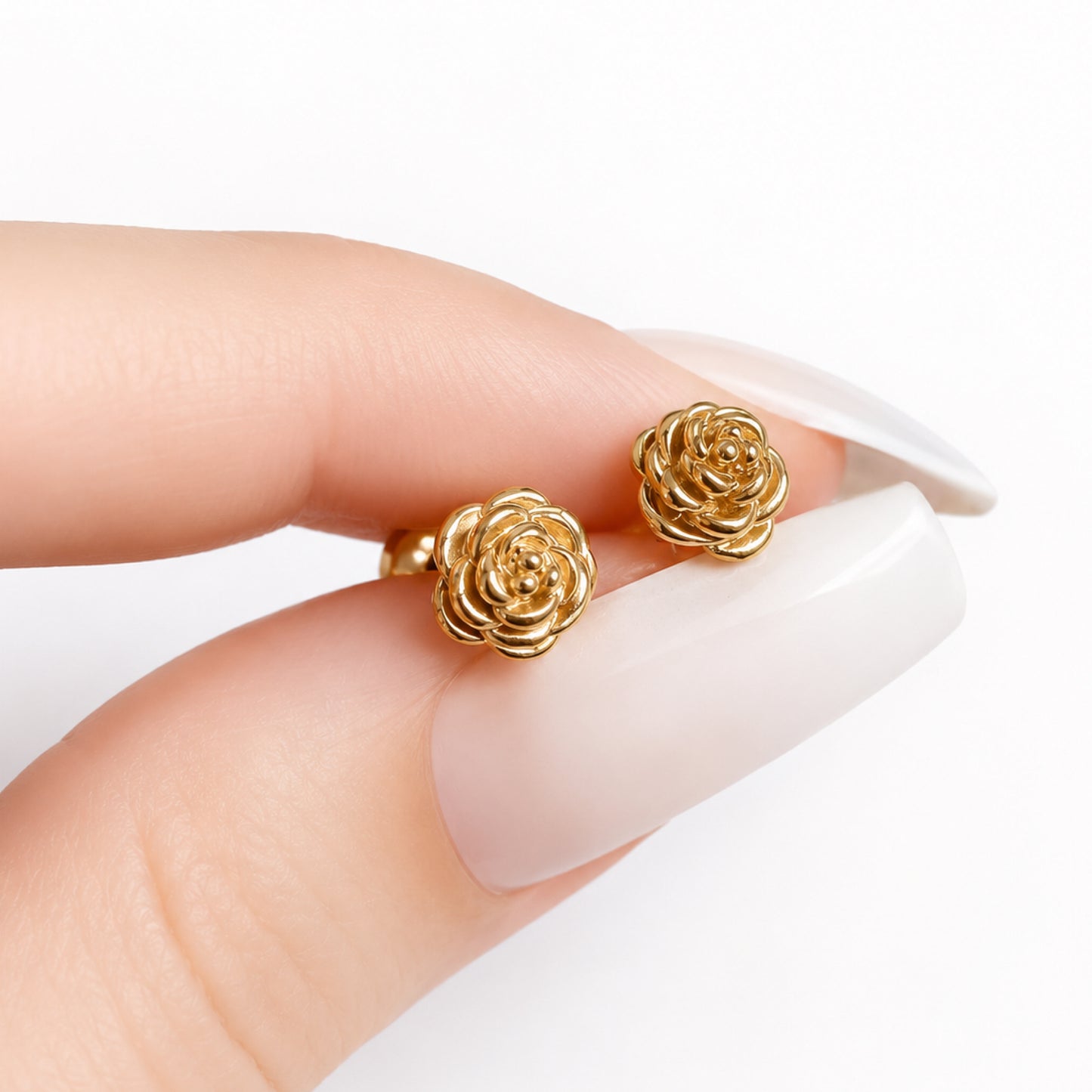 Gold Rose Bud Flat Back Stud Earrings