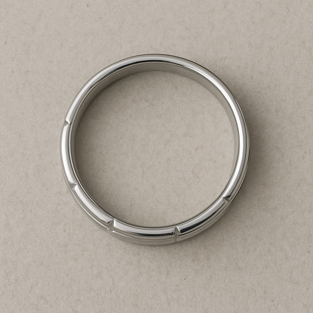 Men’s Silver Stainless Steel Wedding Band Ring 8mm Brushed & Polished Geometric Grooved Edge