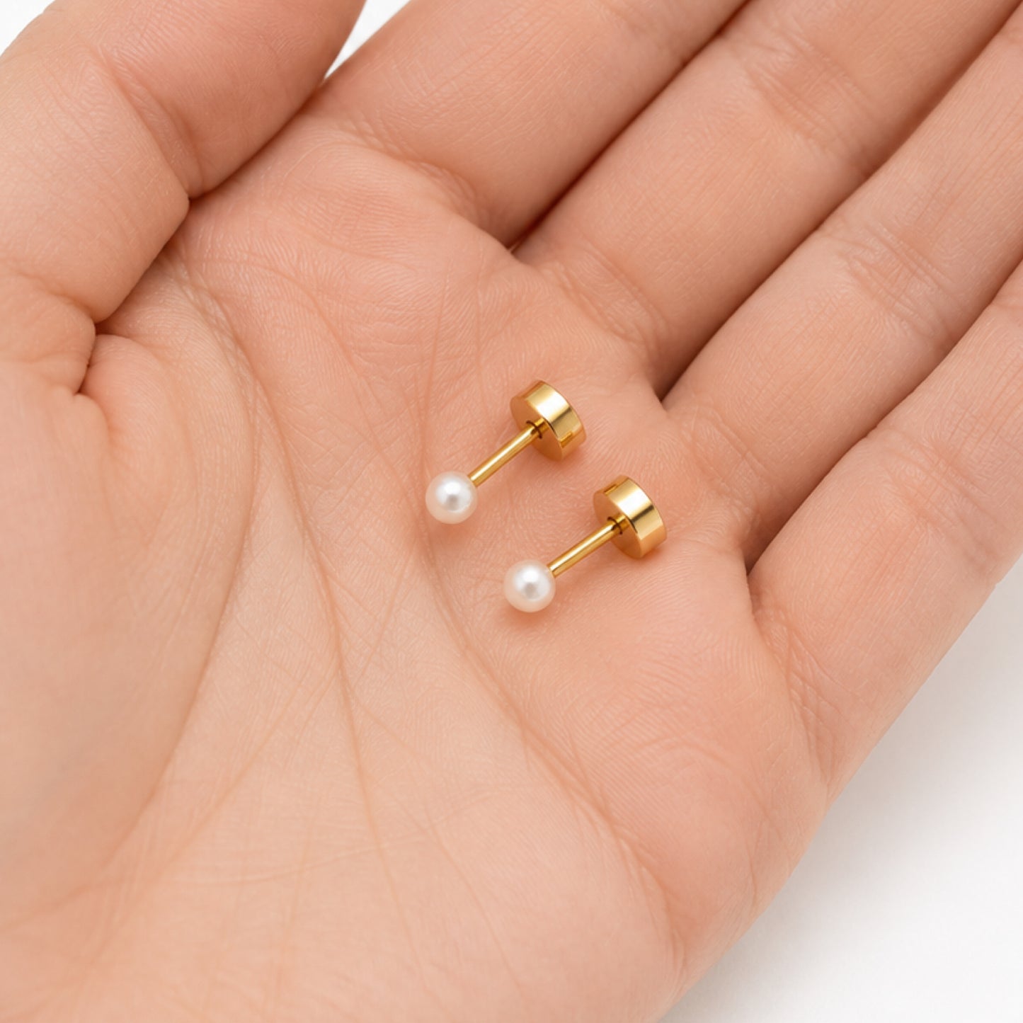 Tiny Faux Pearl Flat Back Stud Earrings – 3mm