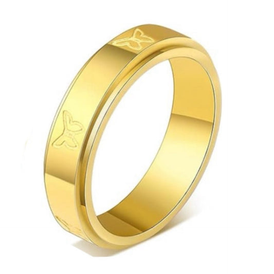 18K Gold Stainless Steel Butterfly Spinner Ring Anxiety Fidget Band