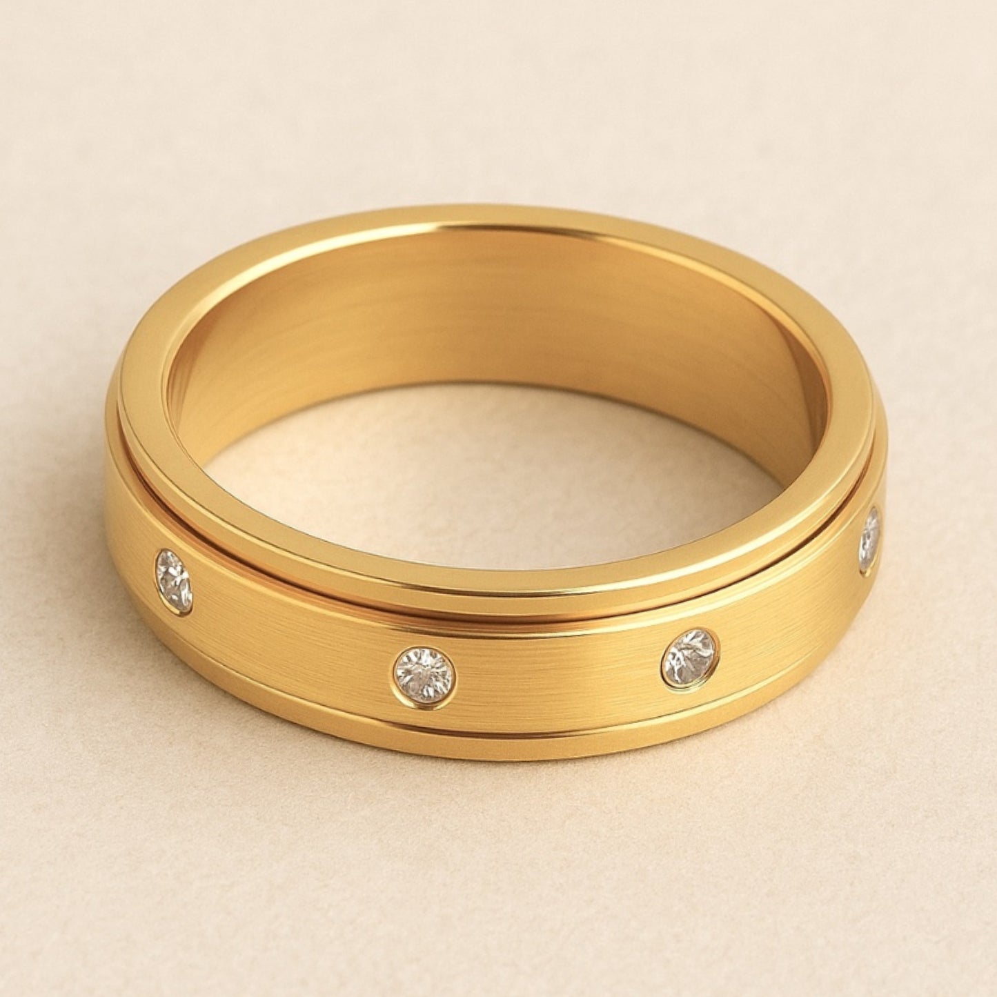 18K Gold Stainless Steel Spinner Ring with CZ Stones – Durable Anxiety Relief Band