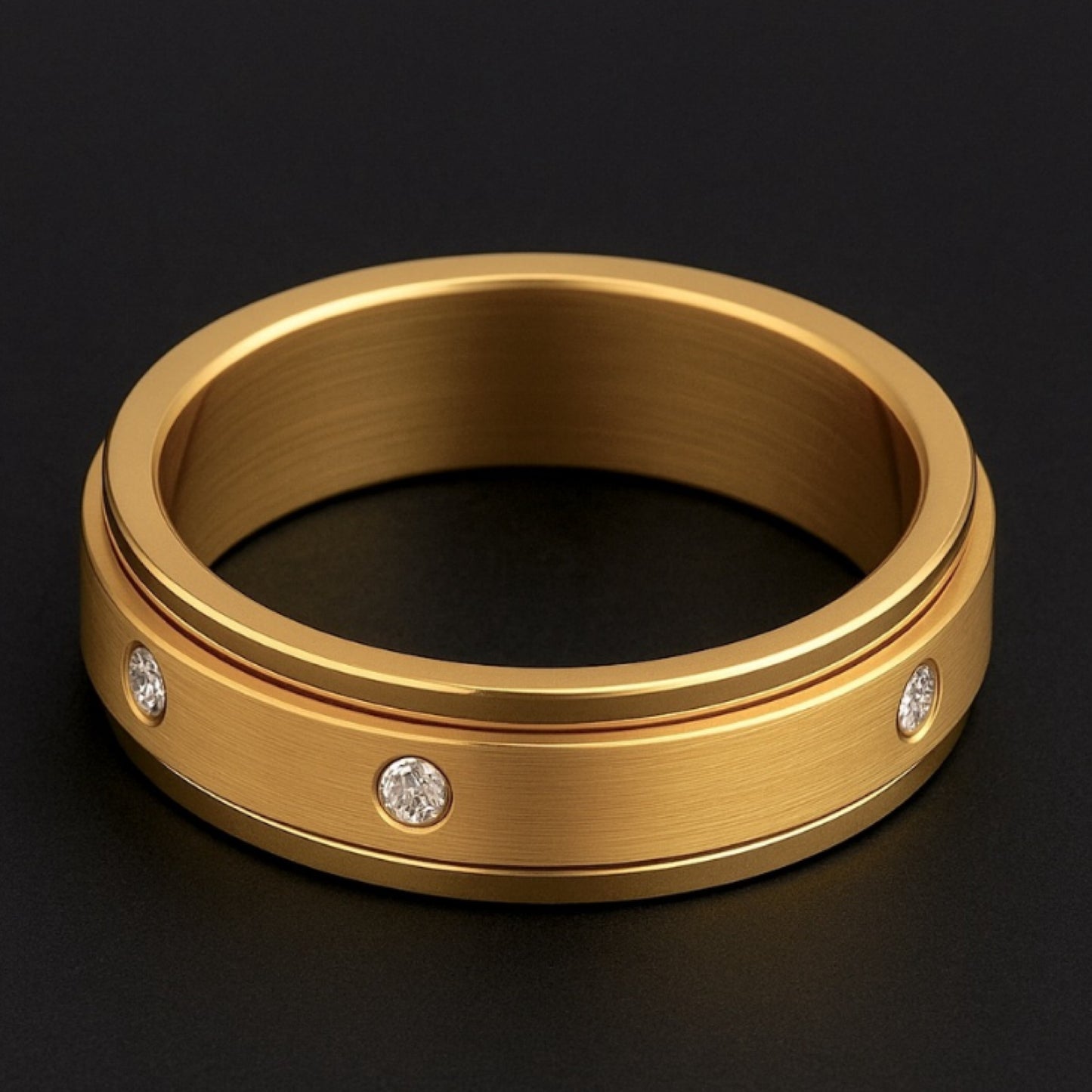 18K Gold Stainless Steel Spinner Ring with CZ Stones – Durable Anxiety Relief Band
