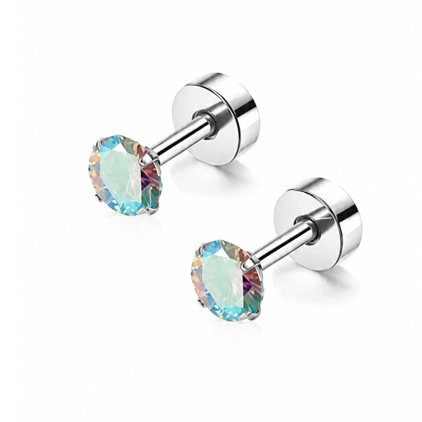 Iridescent CZ Flat Back Stud Earrings