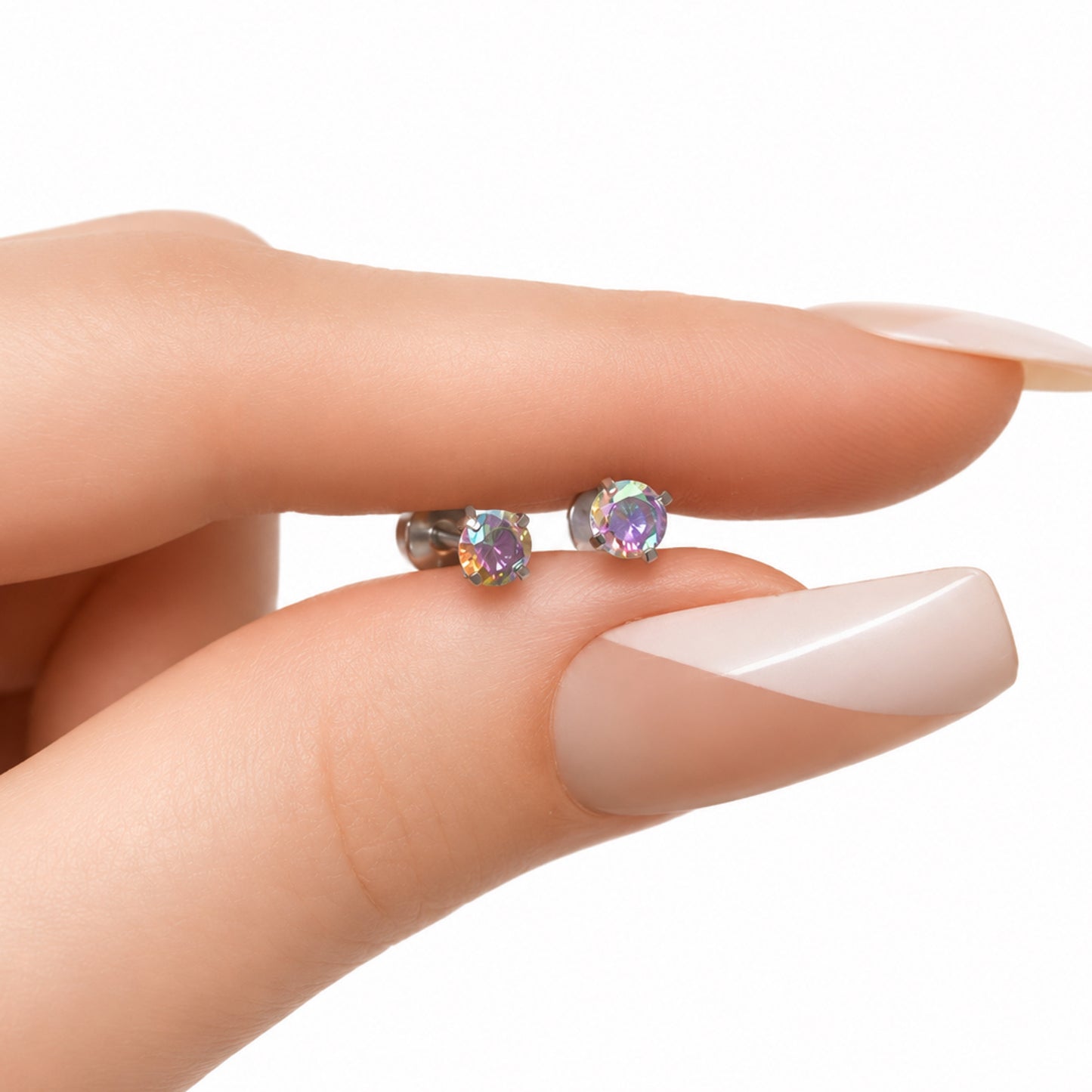 Iridescent CZ Flat Back Stud Earrings