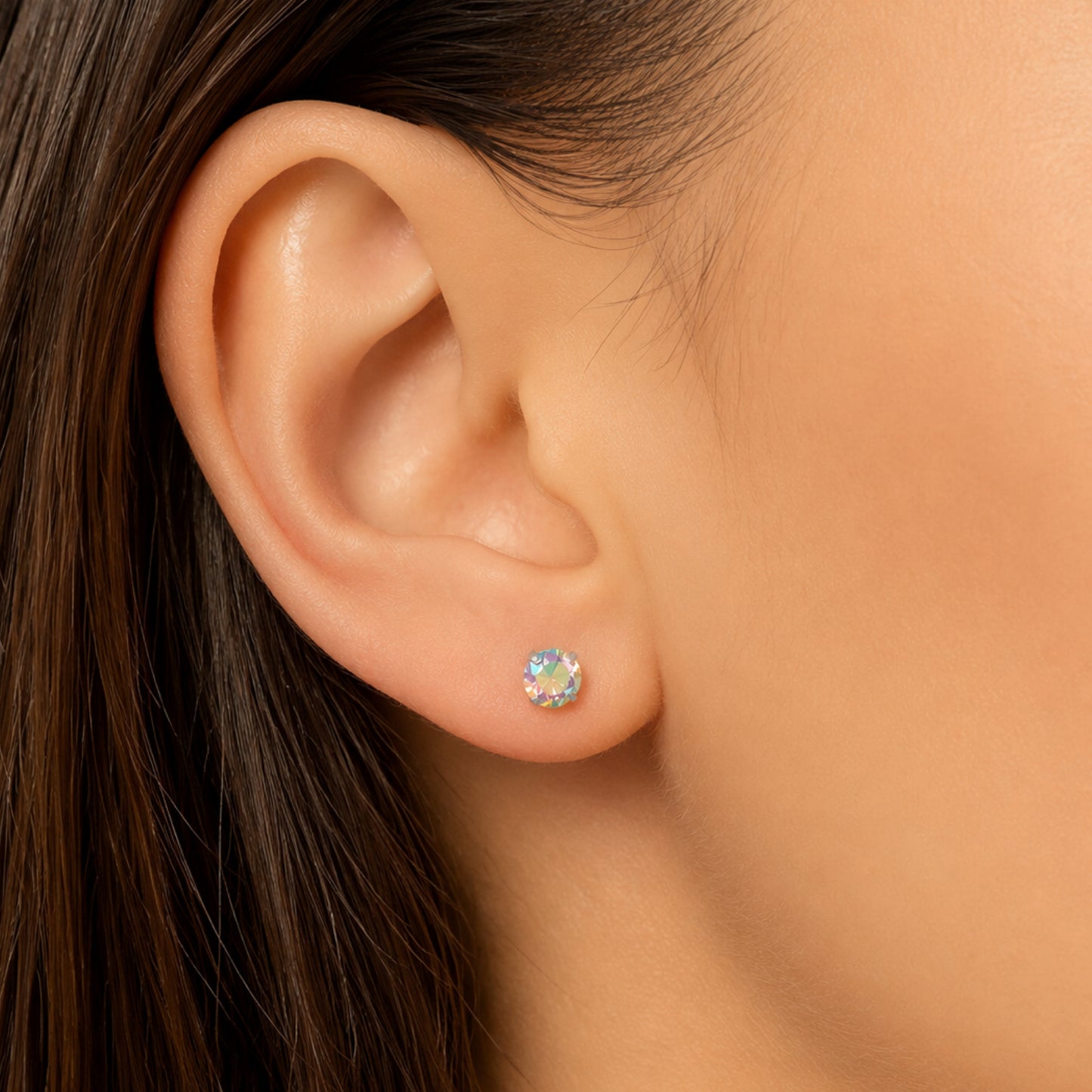 Iridescent CZ Flat Back Stud Earrings