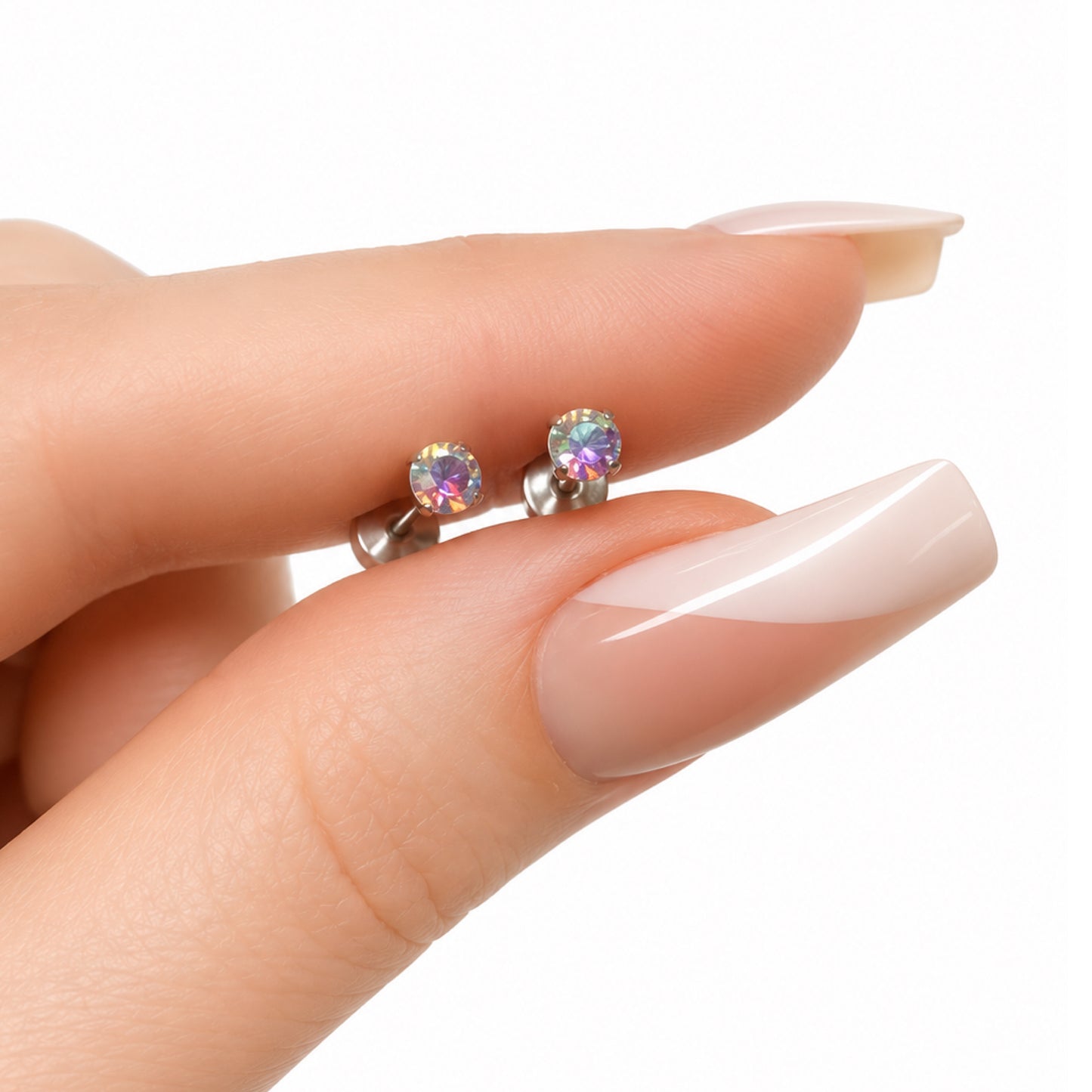 Iridescent CZ Flat Back Stud Earrings