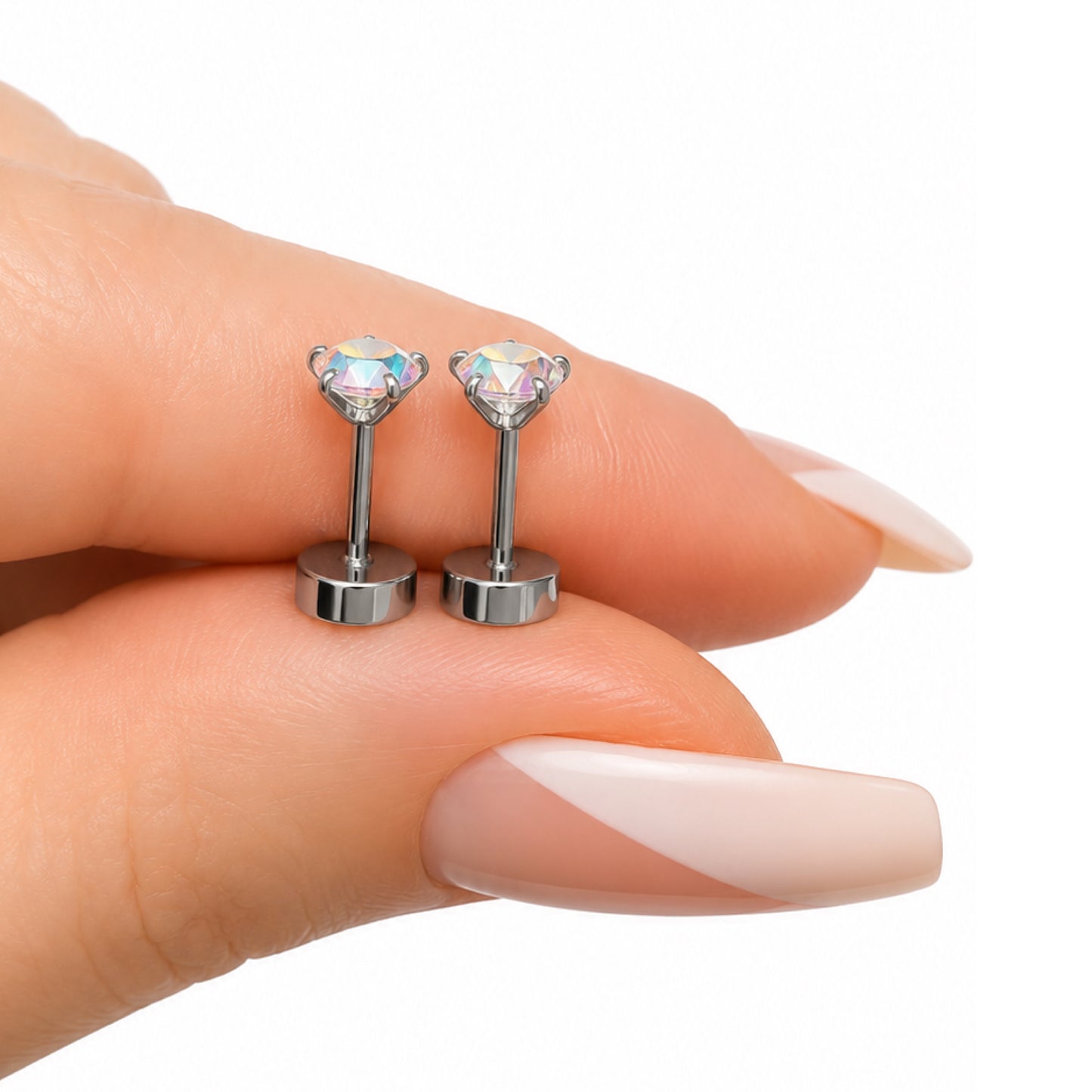 Iridescent CZ Flat Back Stud Earrings