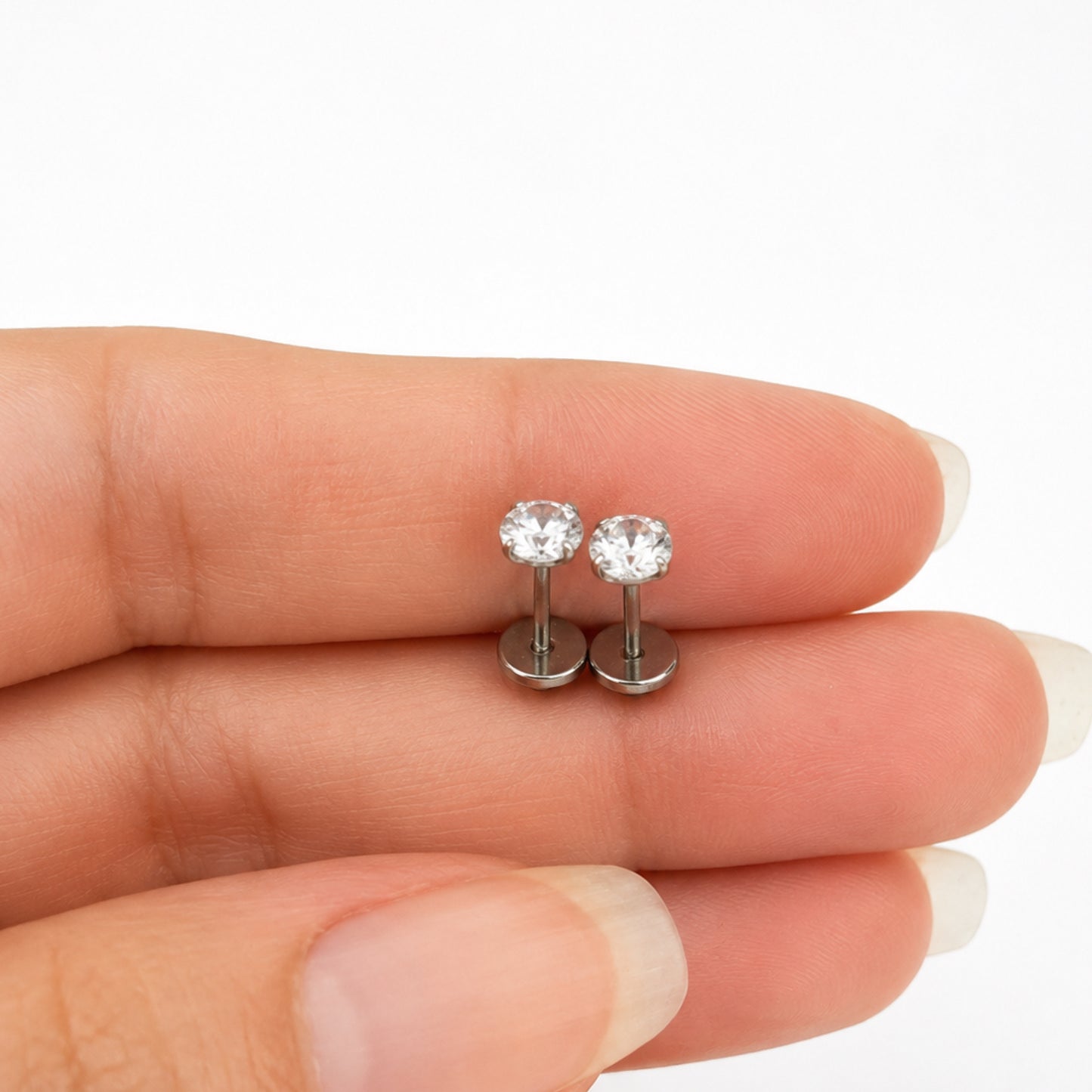Clear CZ Flat Back Stud Earrings