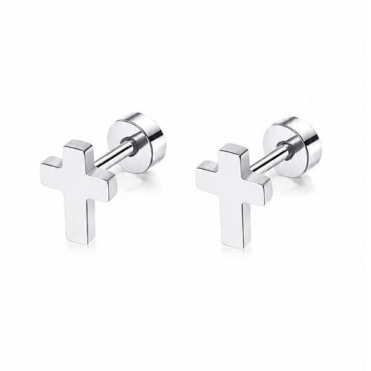 Tiny Cross Flat Back Stud Earrings
