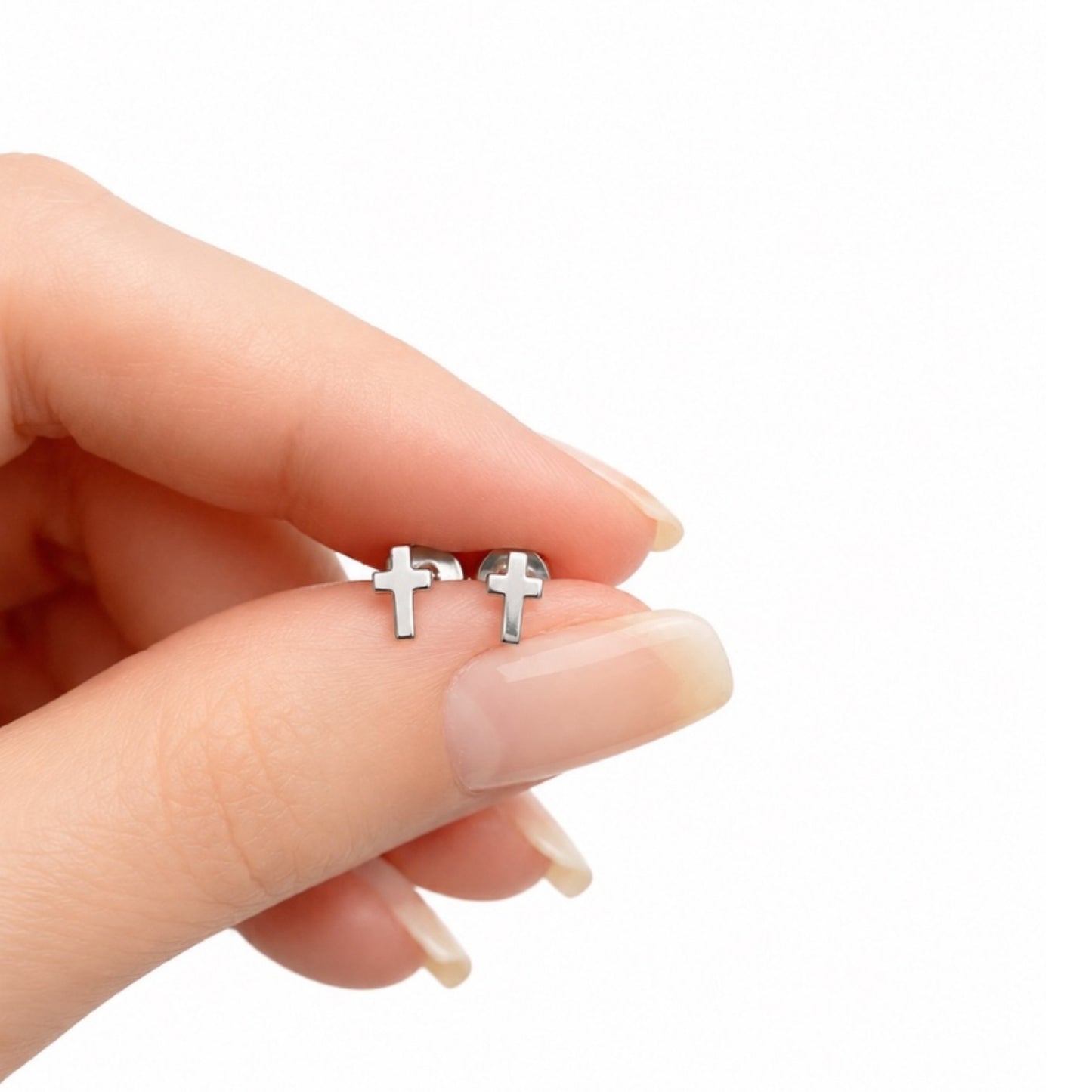 Tiny Cross Flat Back Stud Earrings
