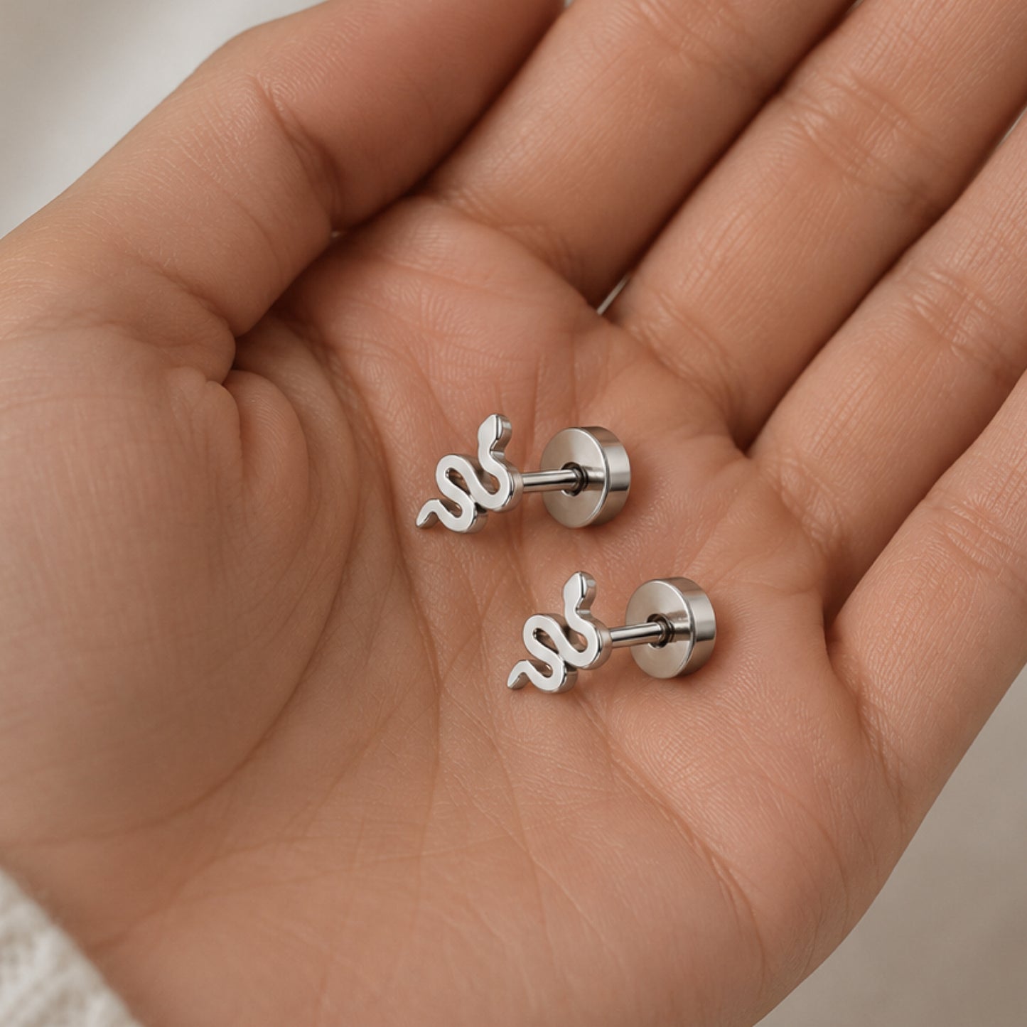 Tiny Snake Flat Back Stud Earrings