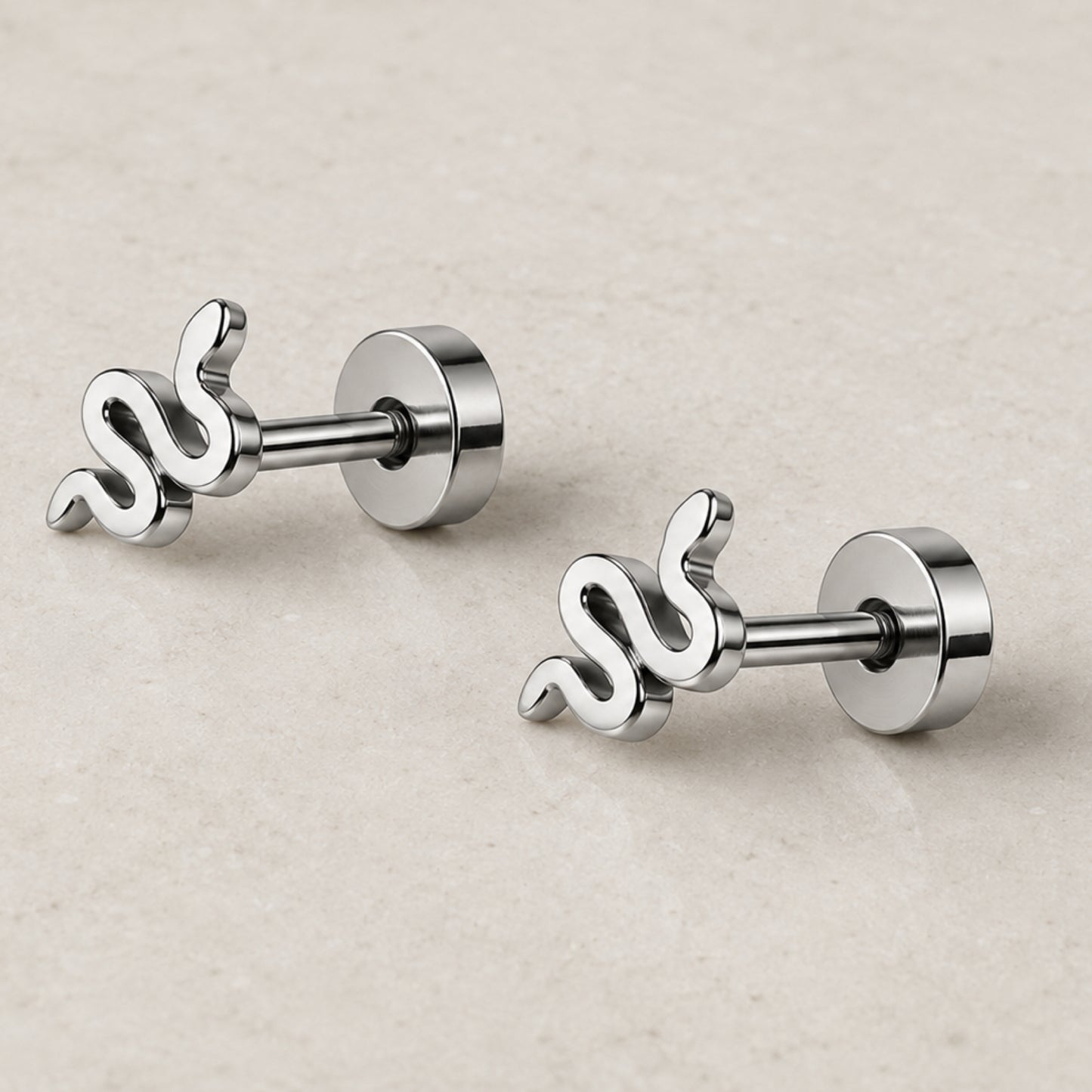 Tiny Snake Flat Back Stud Earrings
